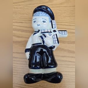 Vtg.Delft Handpainted Figurine 'Dutch Boy With Windmill' 7"